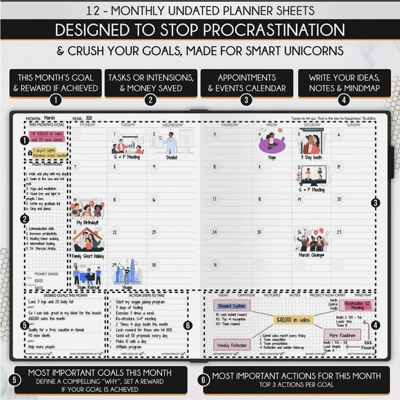 Freedom Mastery Self Care Planner | A5 Life Goal Journal | Undated | New - Picture 5 of 10